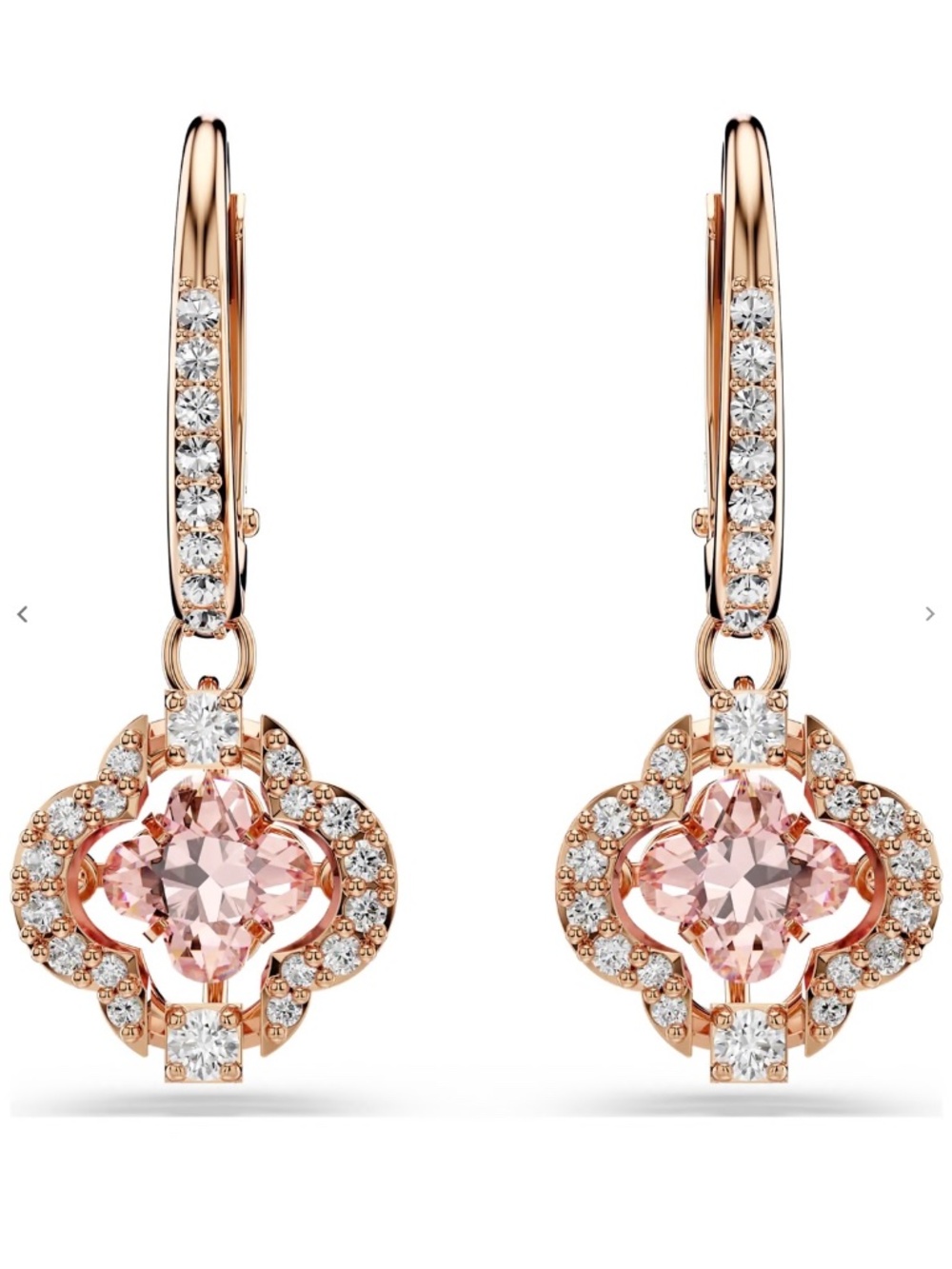 New SWAROVSKI Una Drop Earrings Clover Design with Pink Drop 18K Rose Gold - Picture 3 of 13